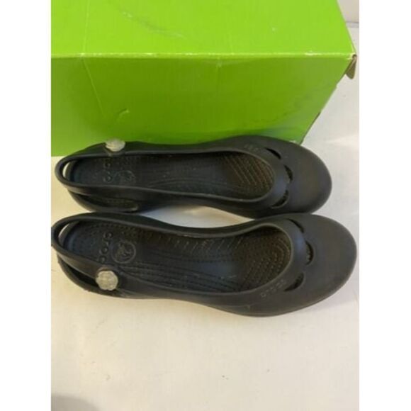 Crocs Womens Size 7 Black Round Toe Rubber Slingback Ballet Flats w/Flower - Picture 5 of 5